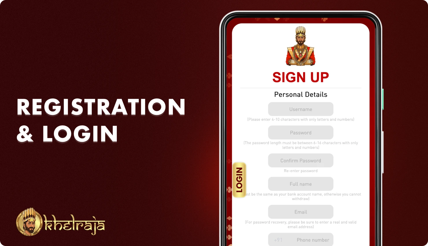 You can use the Khelraja app to create an account and register on the platform