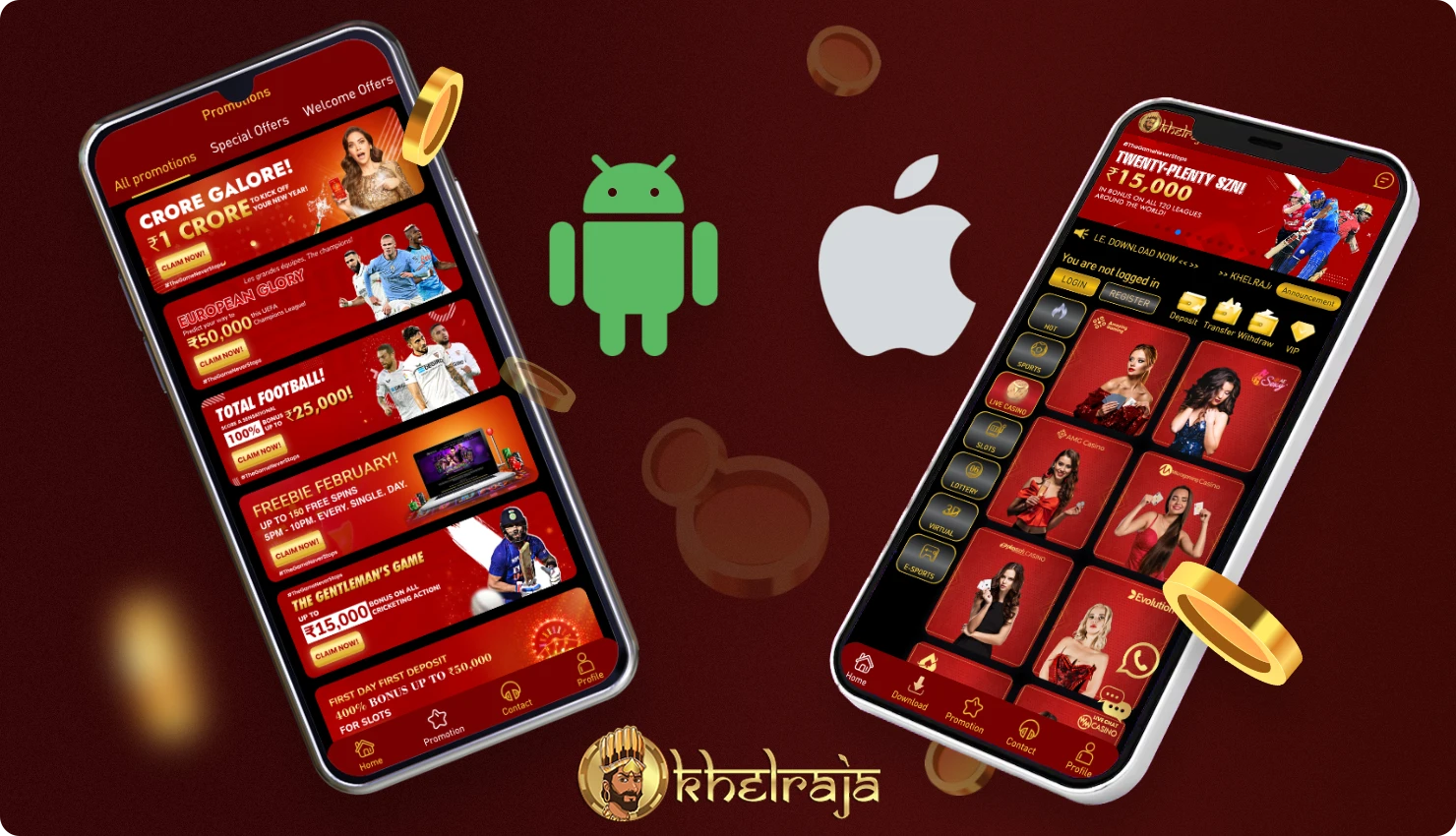 The free Khelraja mobile app is available to users of both Android and iOS devices